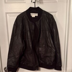 Treasure & Bond Black Leather Bomber Jacket